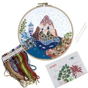 NEW Beginner Embroidery Kit w/Hoop Craft Gift Mountain Snow Nature Scene DIY
